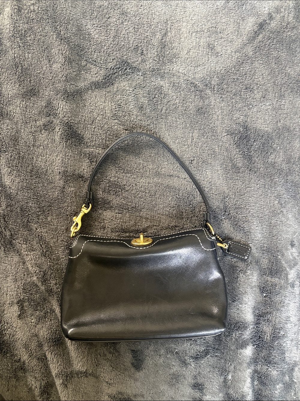 COACH Leather Shoulder Bag with Turnlock Closure - Black